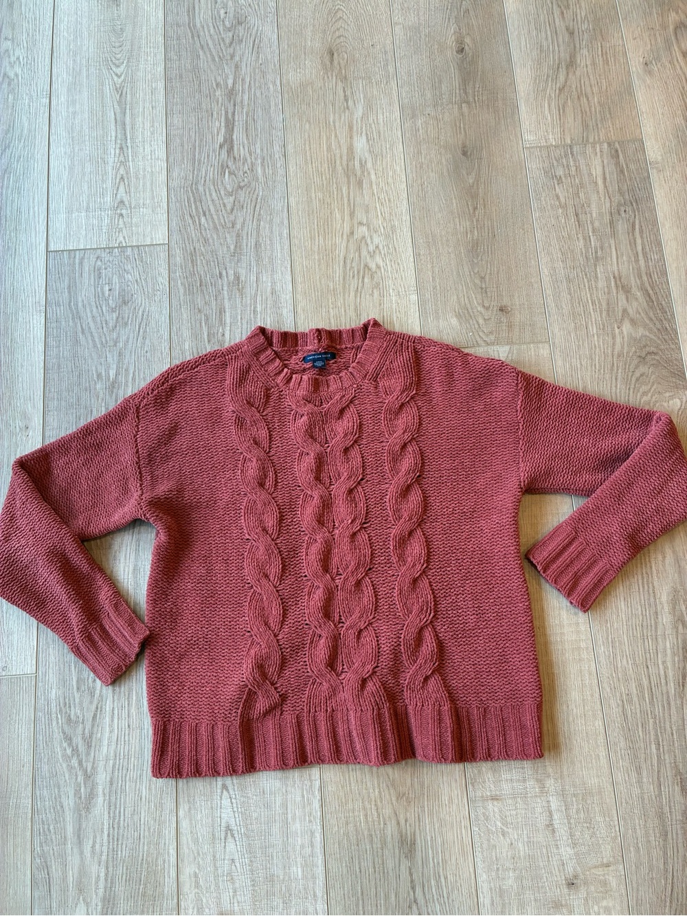 American Eagle burnt orange Cable Knit Sweater Halloween Thanksgiving super soft